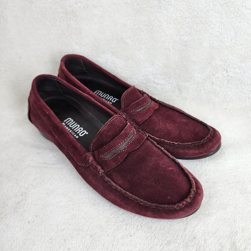 Munro American Womens Red Suede Slip On Penny Loafer Comfort Walking Shoes 9N